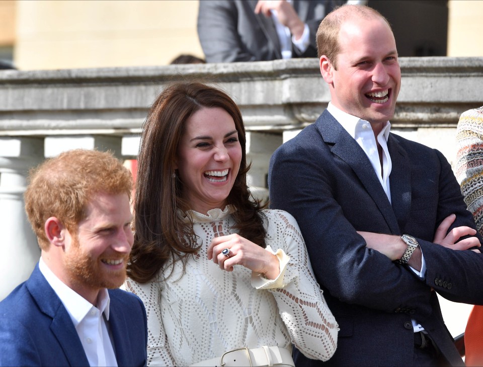 Harry, Kate and William at a Buckingham Palace tea party before the bitter fall-out