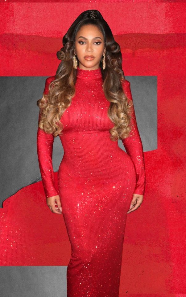  The diva showed off her figure in a tight, floor-length red maxi dress, which she paired with scarlet sunglasses