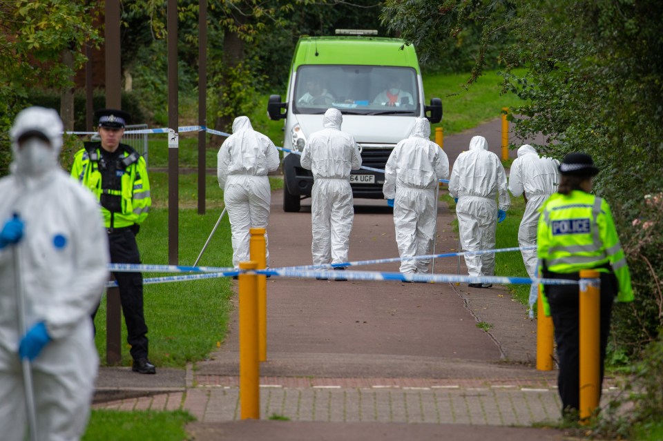 Police doing a fingertip search in Milton Keynes this morning as they probe two murders