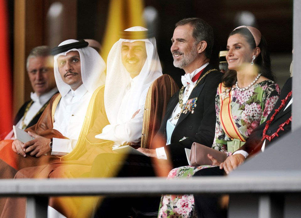 Spanish King Felipe VI and Queen Letizia watch as the ceremony unfolds