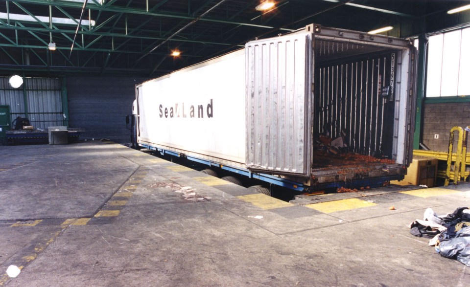  The lorry that carried the dead asylum seekers into Dover Docks in 2000