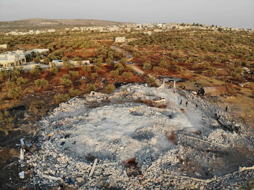 Rubble above the site of the tunnel where Baghdadi is believed to have blown himself up, in north-western Syria