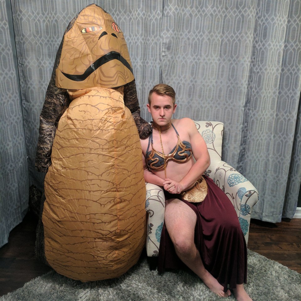  This Star Wars fan didn't want to go to the party Solo - so he went as Princess Leia and his girlfriend dressed up as Jabba the Hutt