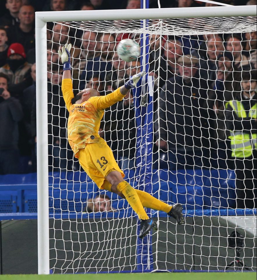  Chelsea keeper Willy Caballero could do little to stop this arching pearler from England star Marcus Rashford