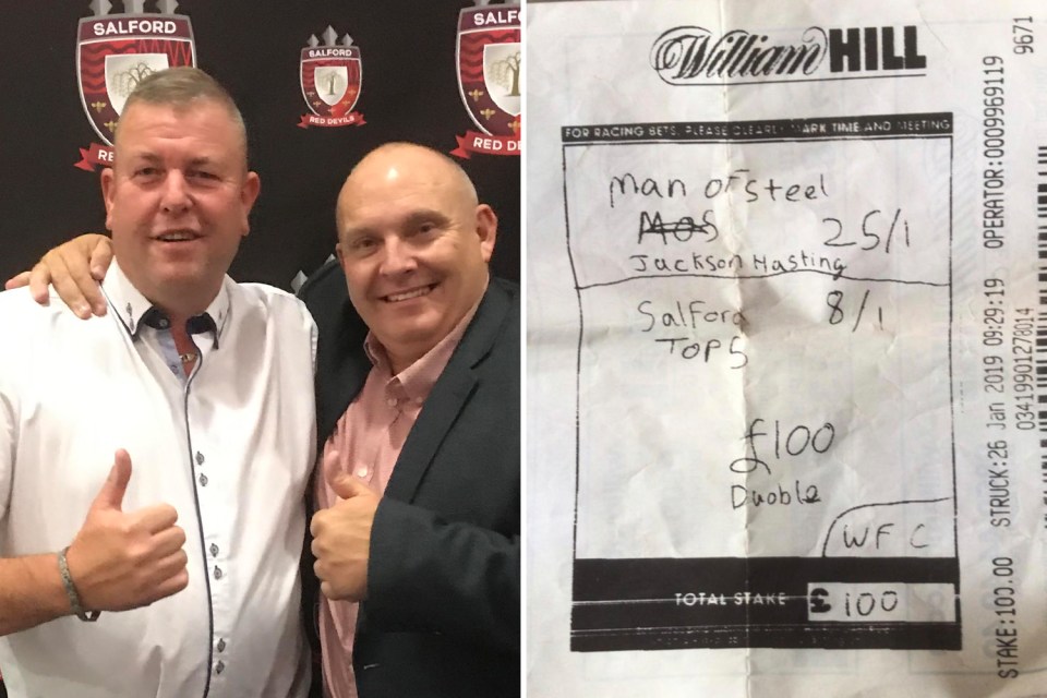  Salford Red Devils fans Gary Smeaton (right) and Kris Shenton thought they were in for £23,400 after their accumulator bet came off