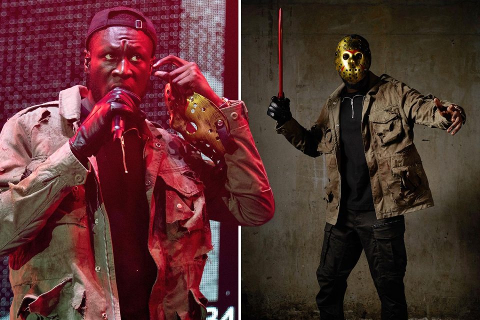  Stormzy turned up at the same event in a sinister golden mask painted with gashes of red