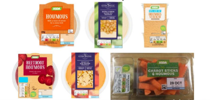  Asda has as many as six hummus products that are being recalled over salmonella fears