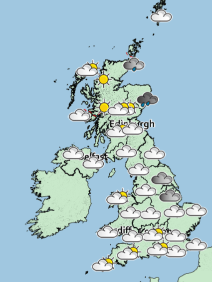  Tuesday will see sunny spells finally break out for many across the UK following a cloudy start to the day, as this Met Office map shows