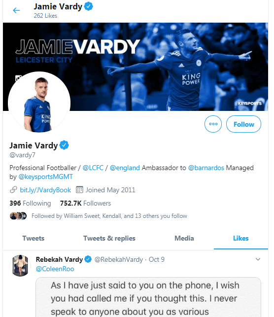  The Leicester City footballer liked her emotional denial