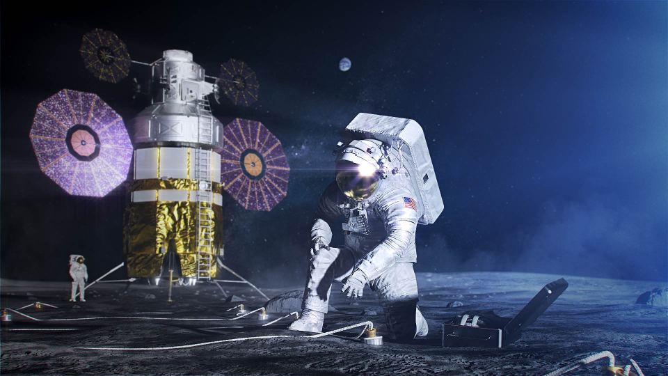  The new suits (artist's impression) make it much easier to walk, bend and squat when walking on the lunar surface