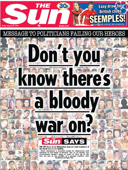  This striking front page from 2009, featuring the faces of 207 dead British soldiers, screamed at PM Gordon Brown and his government to wake up to the reality of the savage war in Afghanistan. The Sun has always proudly championed our Forces and fought their corner