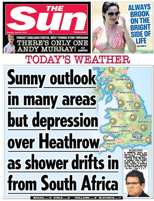  Fabio Capello’s England crashed out of the 2010 World Cup after finishing runners-up to the USA in a supposedly easy group, then getting hammered 4-1 by Germany in the Round of 16. The nation had expected more. Sun front page when they came home was damning