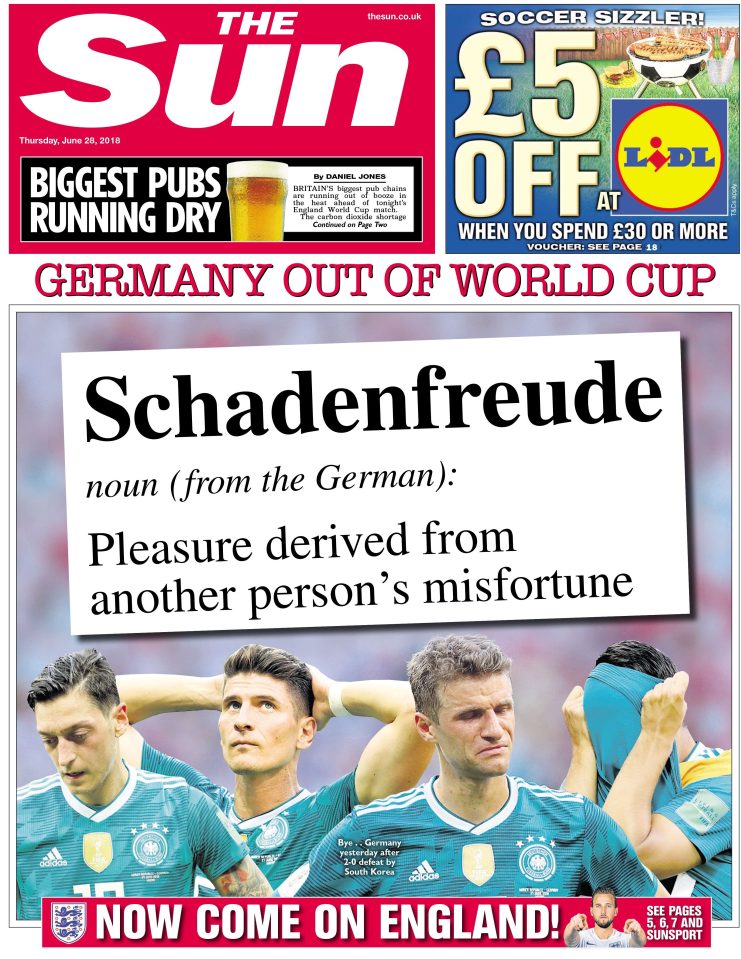  When Germany were knocked out of the 2018 World Cup in Russia by South Korea, there was one word which neatly summed up many England fans’ feelings of satisfaction - and that word was German. England went on to reach the semis for the first time since 1990