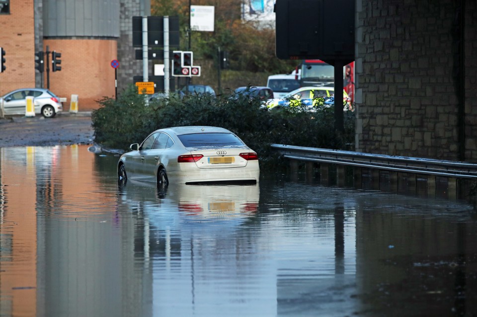  A car remains trapped at Meadowhall this morning