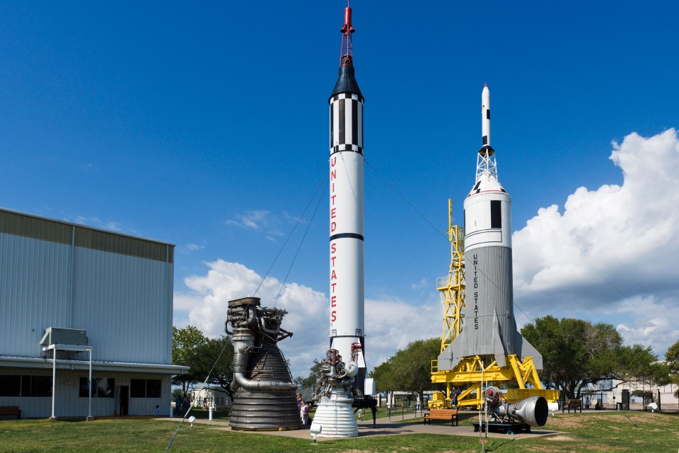  C94X5K Rockets outside the Saturn V building, Johnson Space Center, Houston, Texas, USA