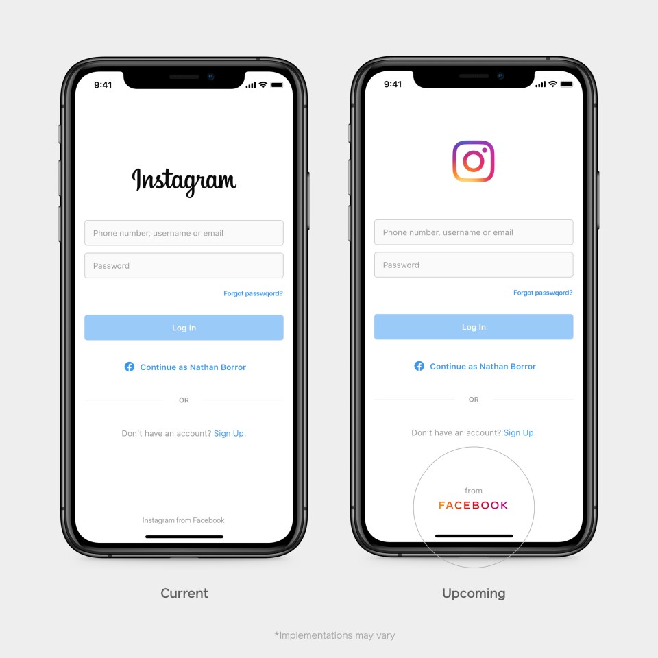  The logo will appear inside apps across the Facebook portfolio, including Instagram