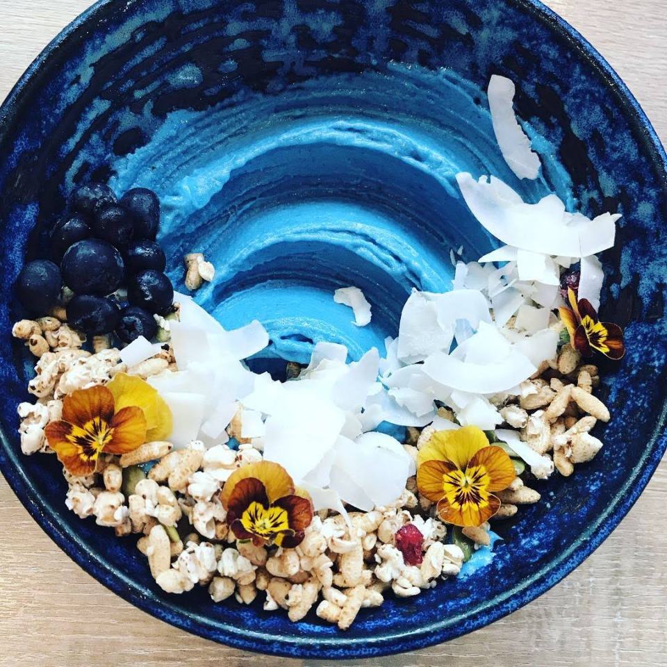  A Blue Majik smoothie bowl, £10, is like eating healthy blue ice cream