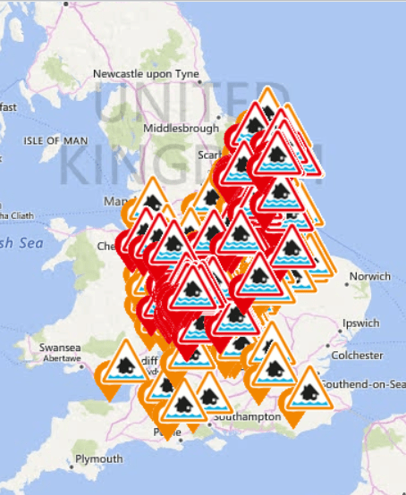  The Environment Agency has 69 flood warnings in place across England - as well as 103 alerts.