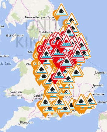  Flood warnings and alerts have been put in place across the UK as seen in this flood weather graphic