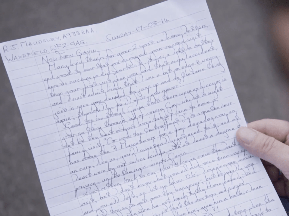 Maudsley sends handwritten letters while languishing in his prison cell