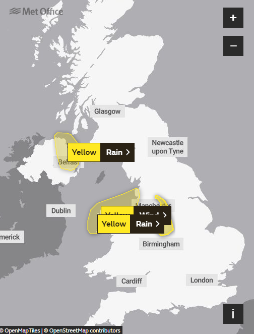  The Met Office has three weather warnings in place today