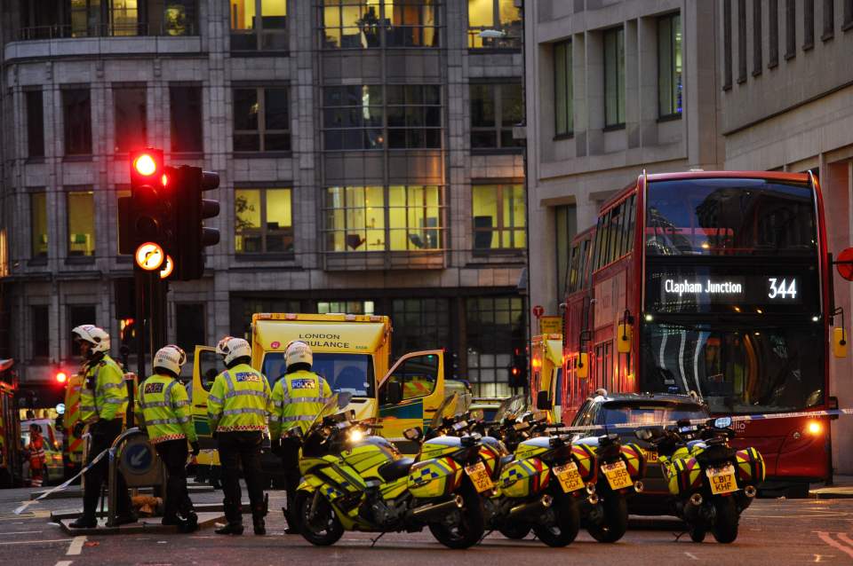  Police and emergency vechiles gather at Leadenhall near London Bridge