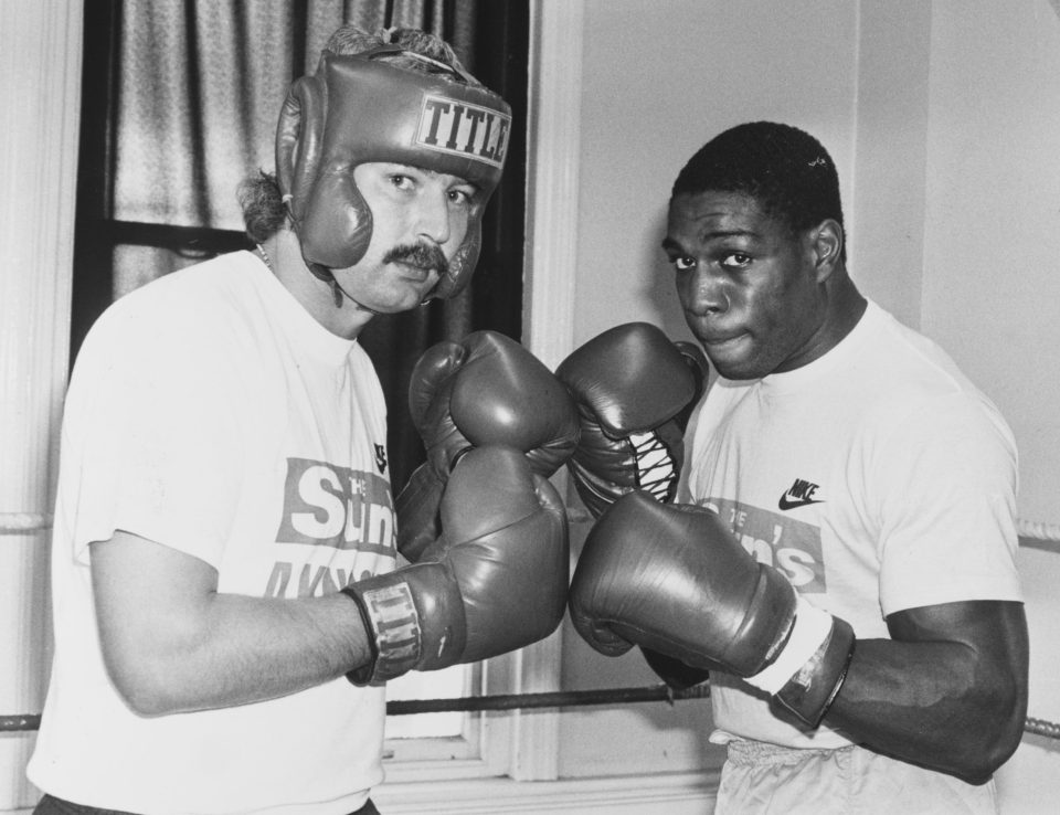  Sun man Alan Feltham spars with Frank Bruno in 1987