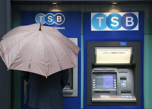 TSB ATM and customers in rain