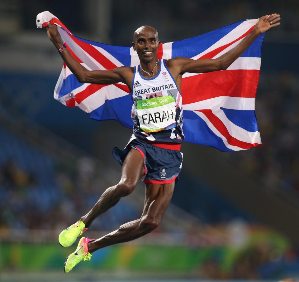  Mo Farah celebrates winning his second gold at the 2016 Rio Olympics