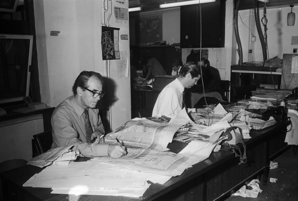  Journalists at work at The Sun's Bouverie Street office in October 1970