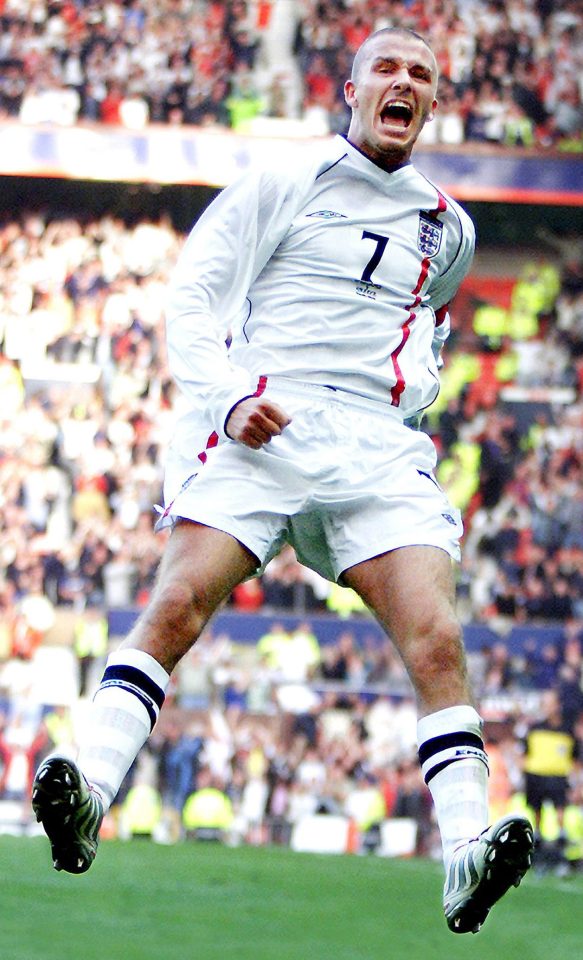  Photographer Richard Pelham captures David Beckham after he scored for England in 2002