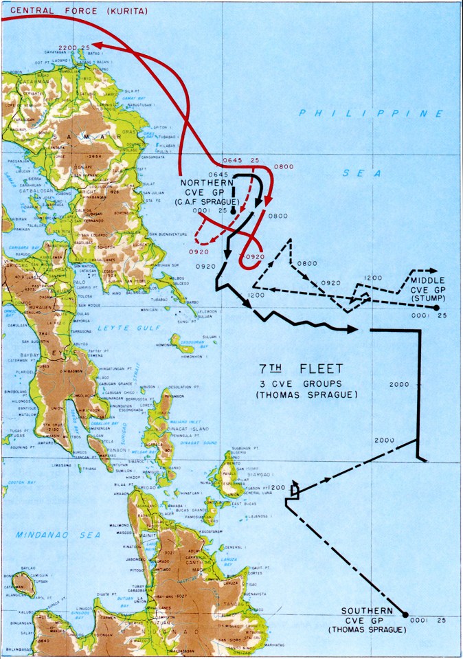  US Navy map detailing movements during the Battle of Leyte Gulf