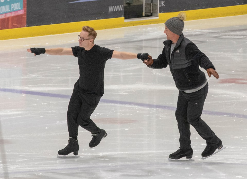  Ian was put through his paces by Matt as they practised turns, solo skating and skating holding hands