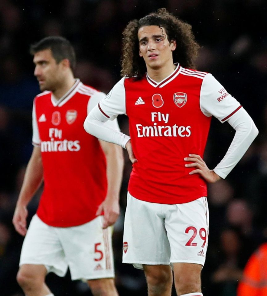  Arsenal midfielder Matteo Guendouzi shows the dejection of two more points dropped