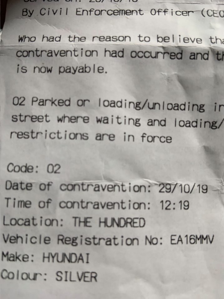  The driver says he saw the warden issuing the £70 parking ticket and shouted: 'I'm coming'