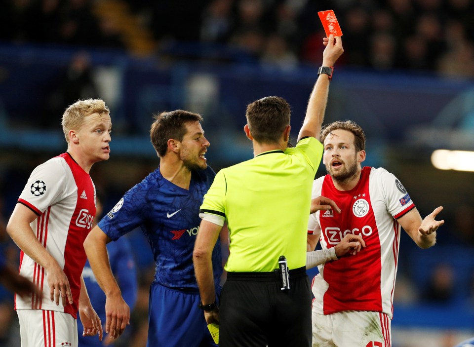  Daley Blind was shown a red card for a foul in the build-up to the penalty incident