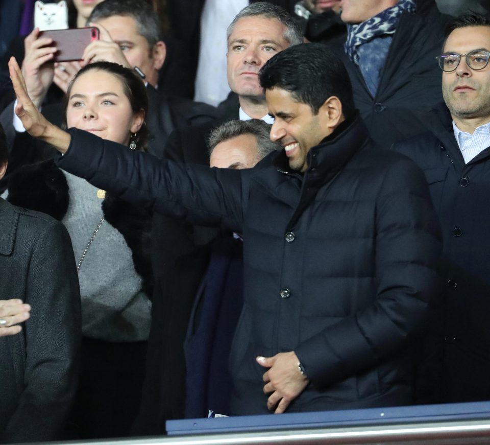  Andrea Radrizzani was seen standing behind PSG owner Nasser Al-Khelaifi at a Champions League match