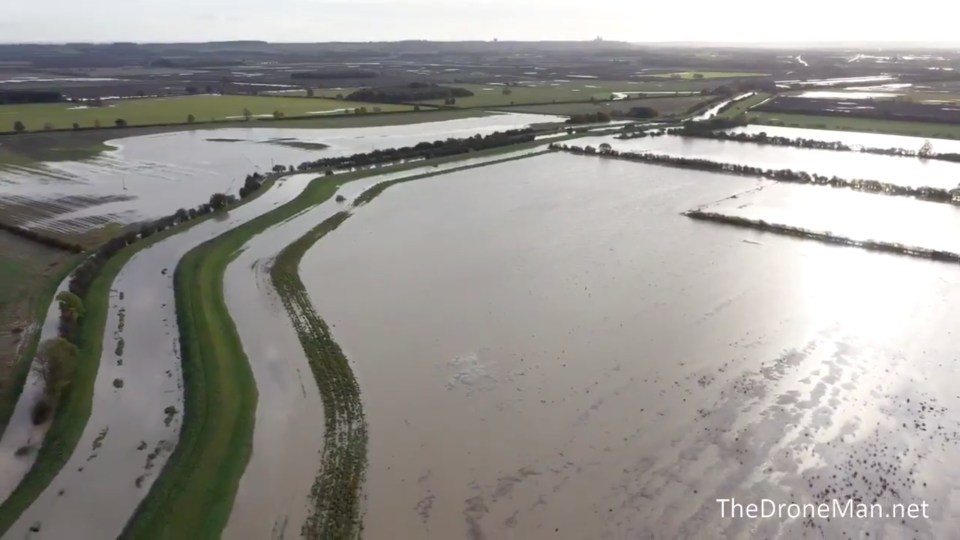  Aerial image shows water stored in the River Till Washlands, near Lincoln