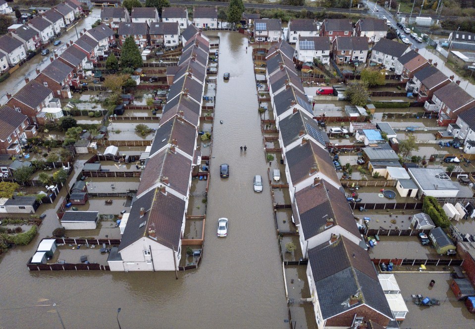  UK flooding: This shocking aerial snap shows homes submerged in Yarborough Terrace, Doncaster