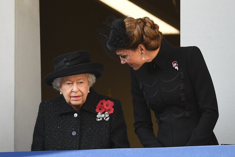  The Queen chats to Kate Middleton before the service this morning