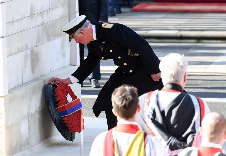  Prince Charles lays a wreath on behalf of his 93-year-old mother