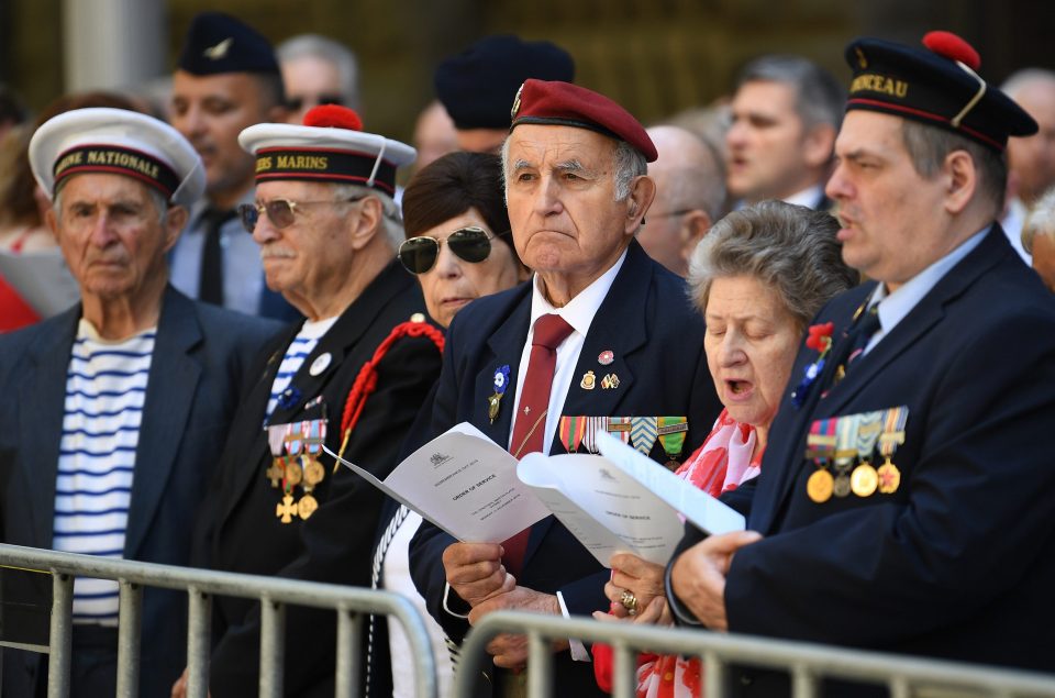  Veterans look on during a Remembrance Day Service in Martin Place, Sydney