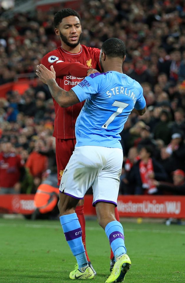  Gomez and Sterling clashed at Anfield during Liverpool's 3-1 win against Manchester City