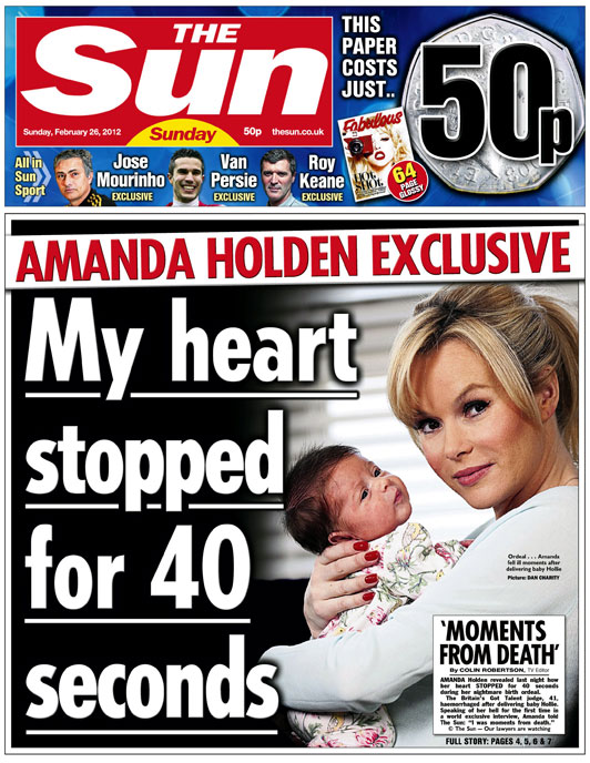  The Sun on Sunday’s launch was announced in 2012, six months after the closure of the News of the World. Staff worked around the clock to have the first edition ready in just one week. It had an interview with Amanda Holden about the traumatic birth of her second child