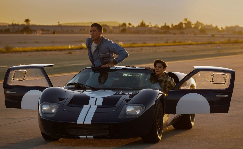  Christian Bale as Ken Miles with Noah Jupe as his son Peter in the new movie Le Mans ’66