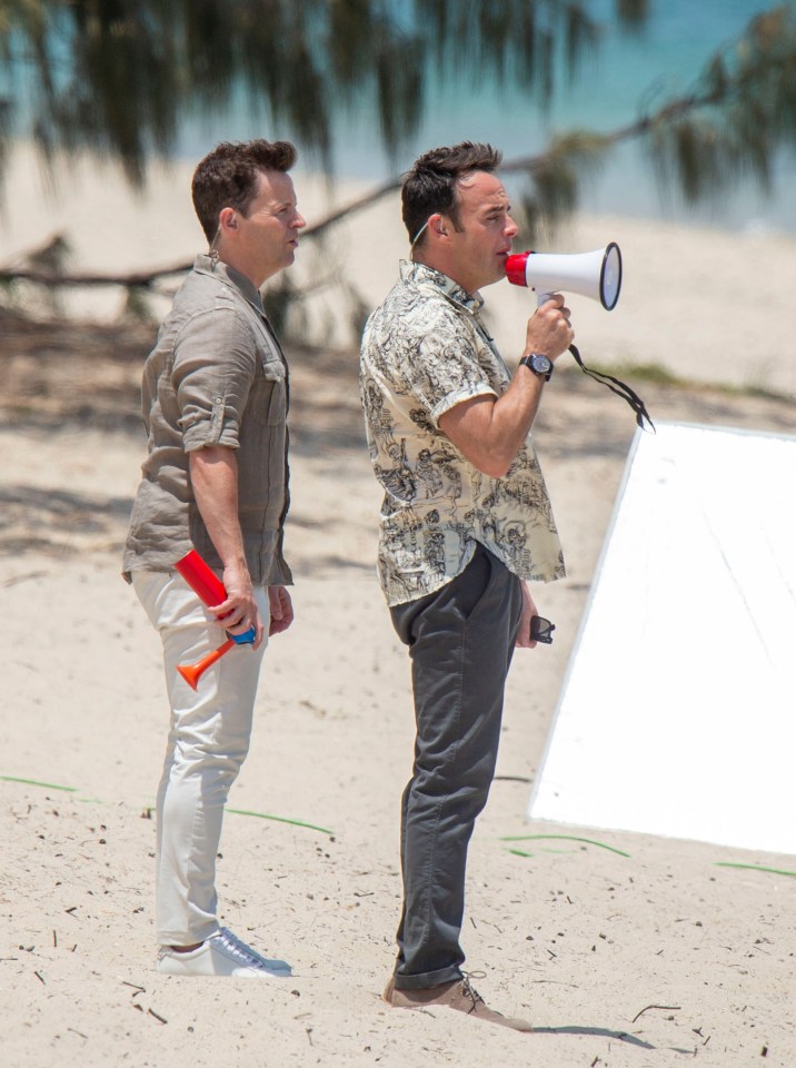 Presenters Ant and Dec stayed dry as they gave orders through a megaphone