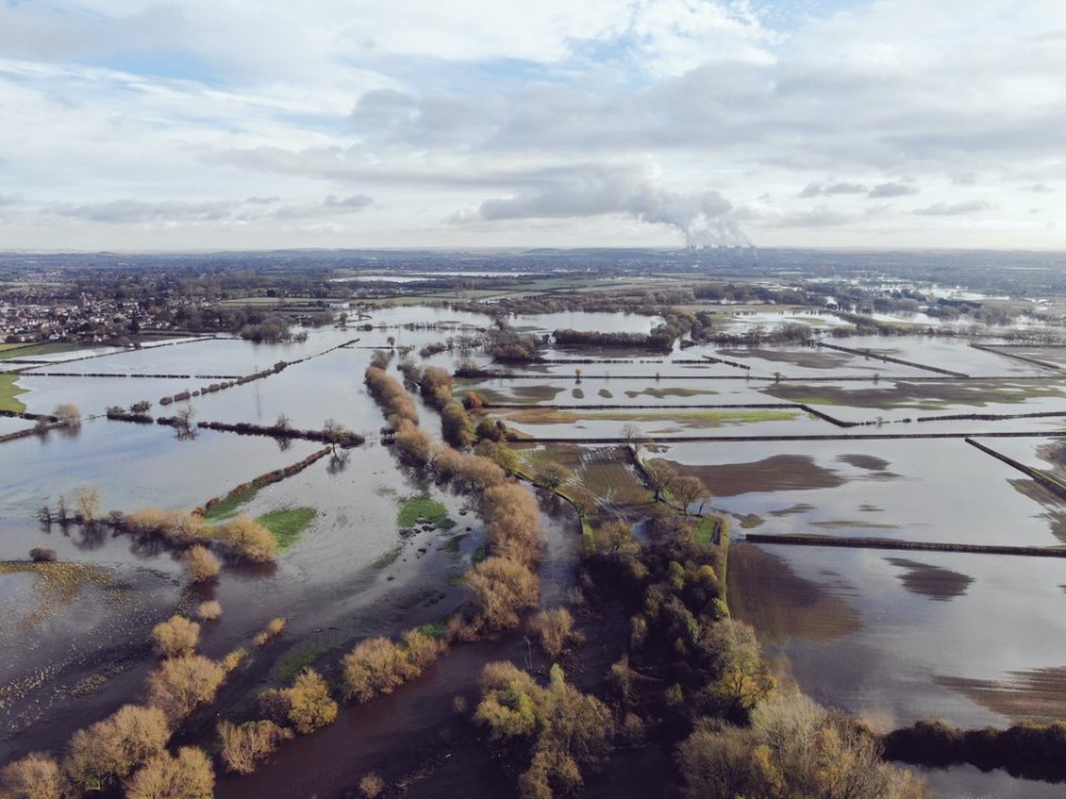  This aerial shot reveals the extent of flooding around Ambaston in Derbyshire