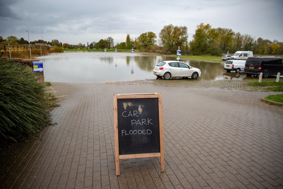  This car park was closed after flood water swamped the market town of St Ives