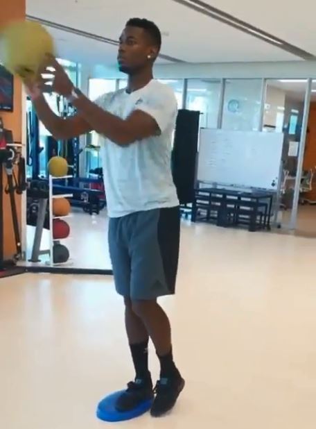  Pogba worked out with medicine balls in a gym in Miami in a video he shared on Instagram