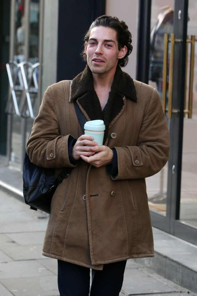 Their co-star Tom Read-Wilson arrived holding an eco-friendly coffee cup